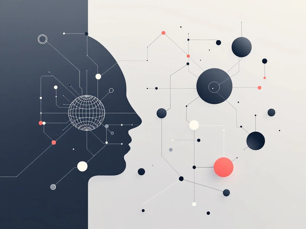 Minimalist abstract illustration depicting interconnected shapes and lines representing intelligent agents' core concepts.
