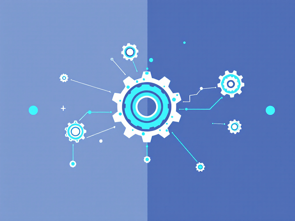 A minimalist modern illustration of interconnected gears symbolizing multi-agent systems in distributed AI.