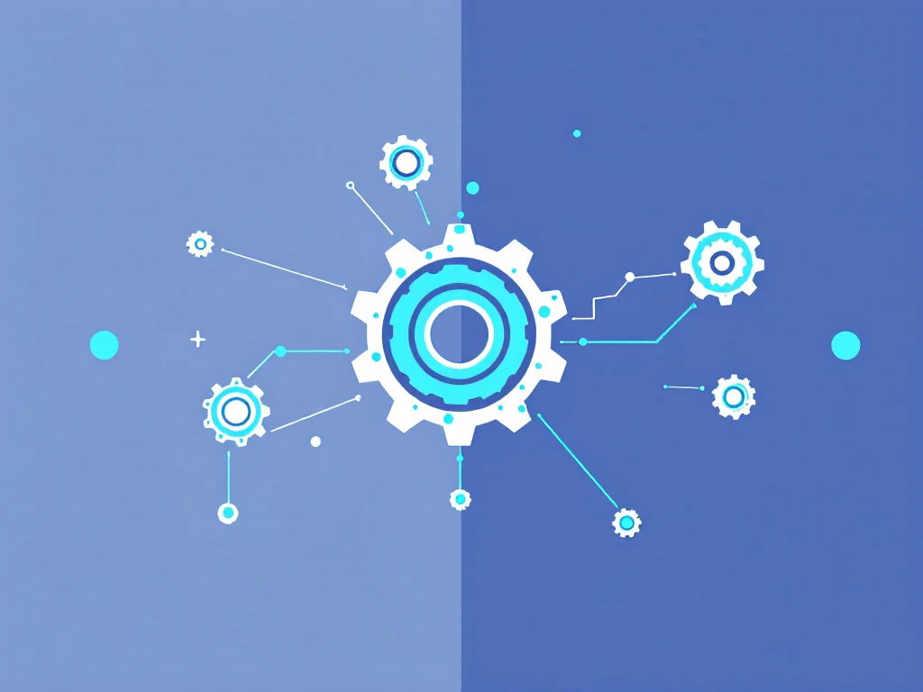 A minimalist modern illustration of interconnected gears symbolizing multi-agent systems in distributed AI.