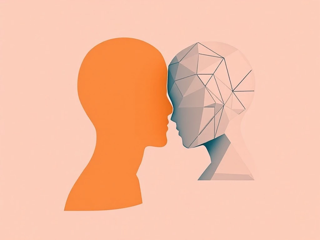 A minimalist illustration of two intertwined figures representing human and AI collaboration.