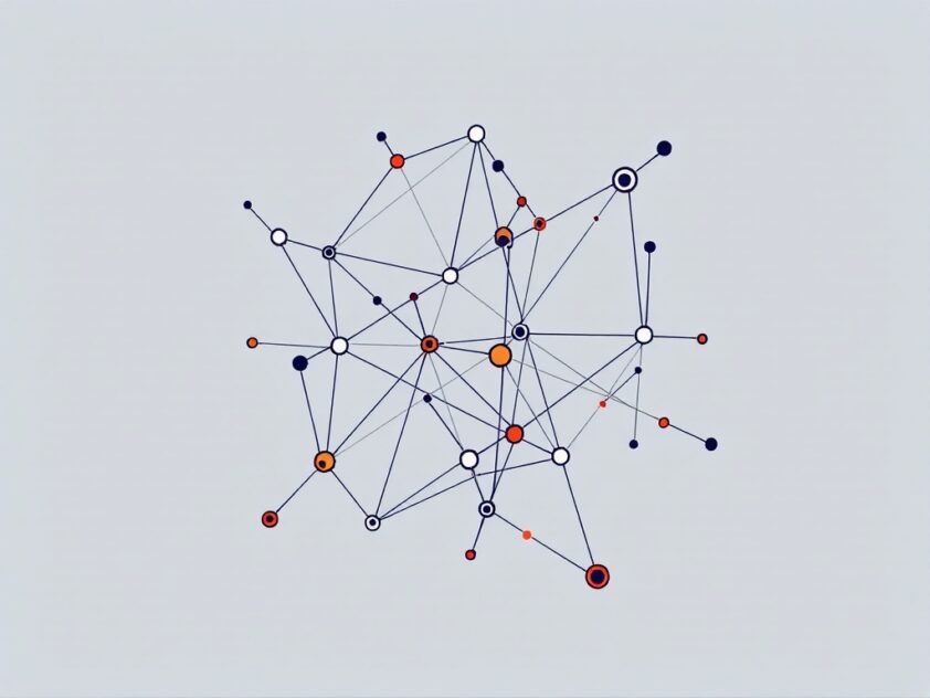 A minimalist visual representation of a knowledge graph with interconnected nodes and lines.