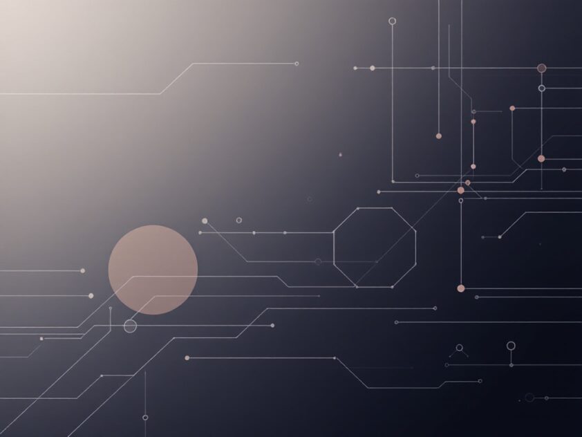 A clean, minimalist digital background featuring abstract geometric shapes and lines in muted colors.