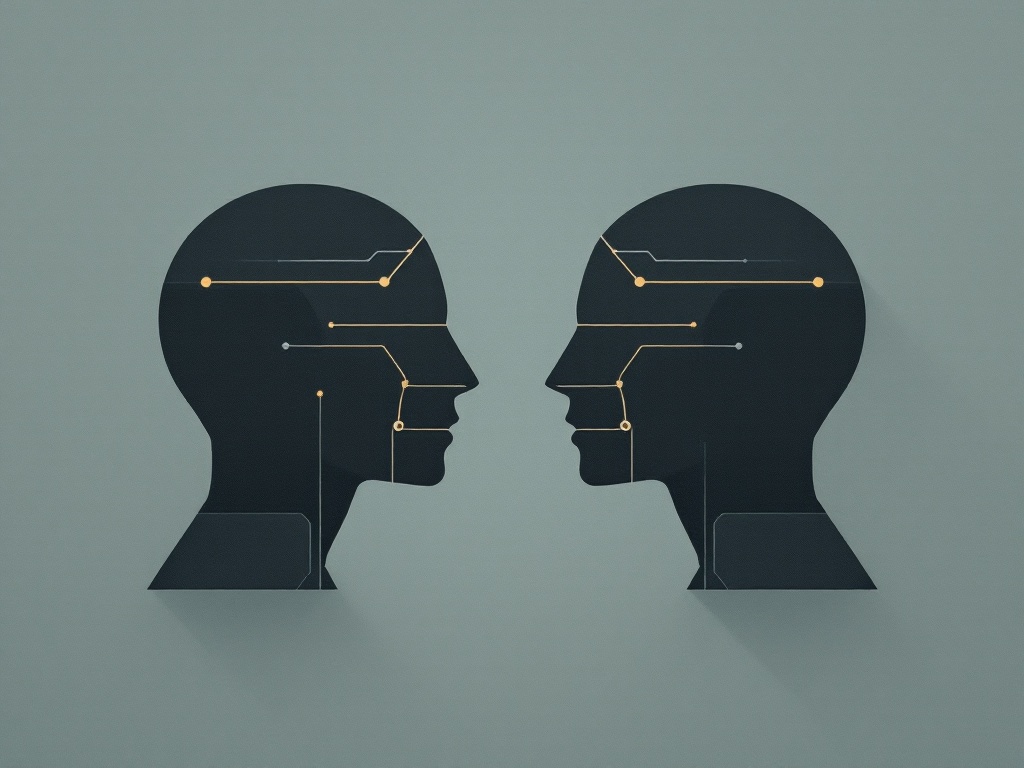 Abstract illustration of geometric shapes representing communication between AI agents.