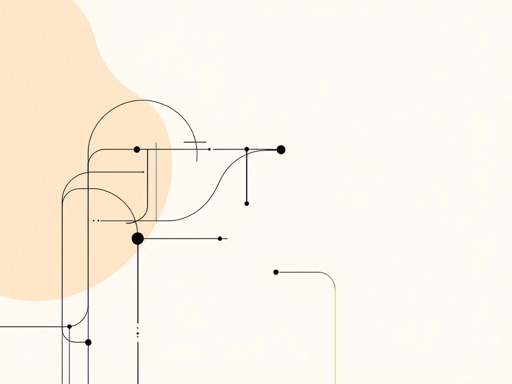 A minimalist abstract illustration on a light background featuring geometric shapes and lines representing language and communication.