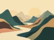 A minimalist abstract landscape illustration featuring geometric shapes and gradients in earthy tones.