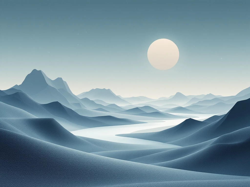 A minimalist, abstract landscape composed of simple geometric shapes and gradients.