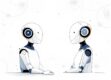 Modern illustration of two abstract software agents in conversation.