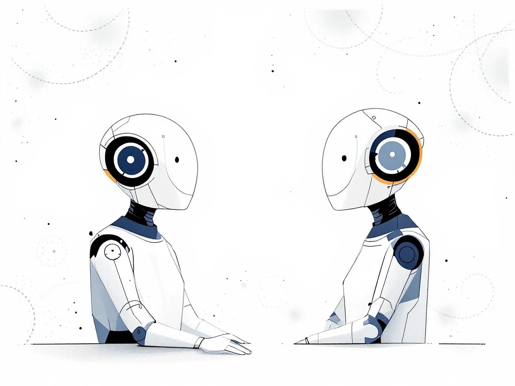 Modern illustration of two abstract software agents in conversation.