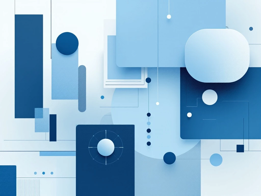 Minimalist geometric shapes in shades of blue and gray, representing autonomous agents in robotics.