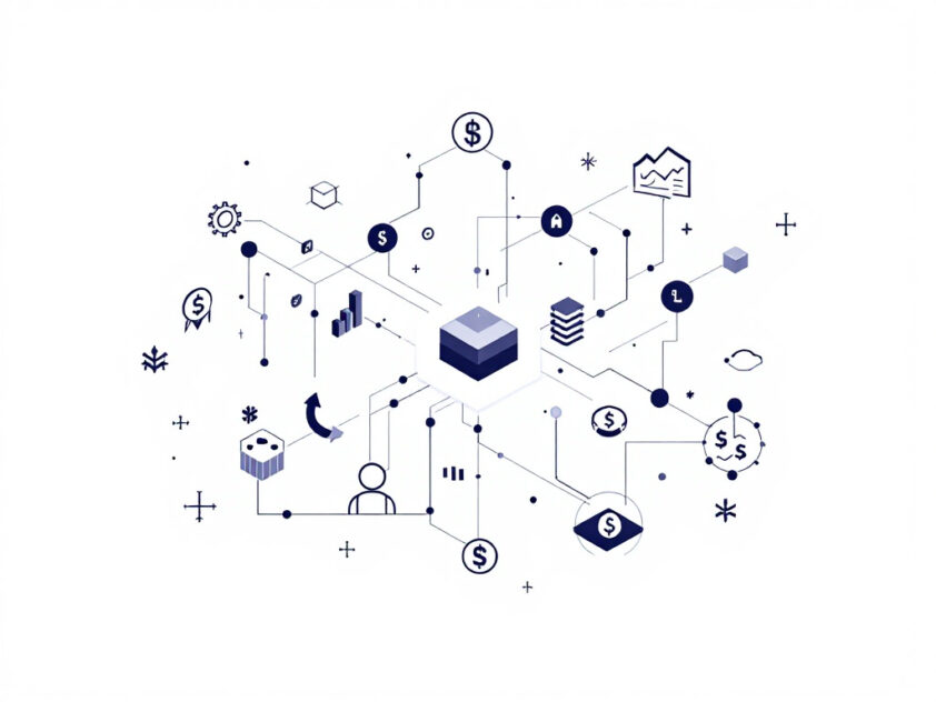 A minimalist illustration showcasing interconnected financial symbols.