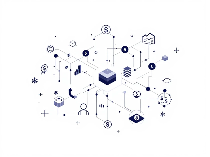 A minimalist illustration showcasing interconnected financial symbols.