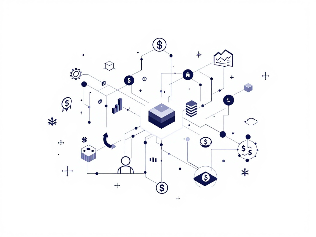 A minimalist illustration showcasing interconnected financial symbols.