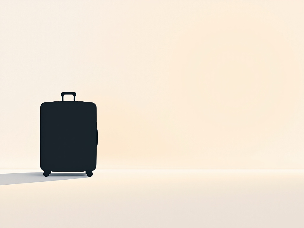 A minimalist silhouette of a suitcase against a gradient background, symbolizing travel.