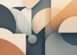 A clean, minimalist composition featuring a modern abstract geometric design in muted color tones.