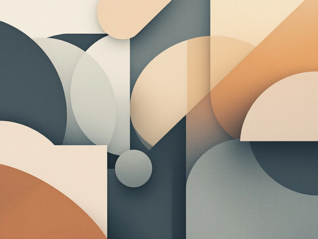 A clean, minimalist composition featuring a modern abstract geometric design in muted color tones.