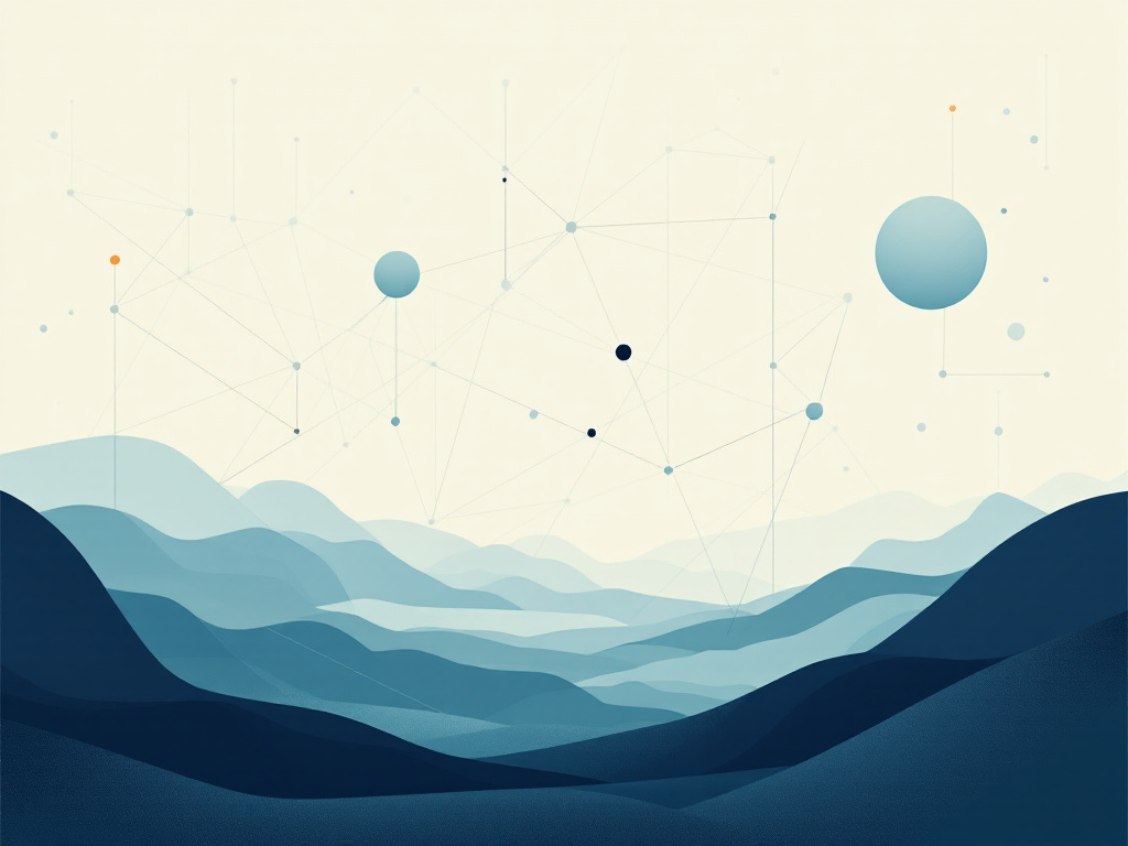 A minimalist, modern digital landscape representing complex interactions in multi-agent systems.