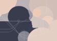 Minimalist composition with geometric shapes representing human and machine collaboration
