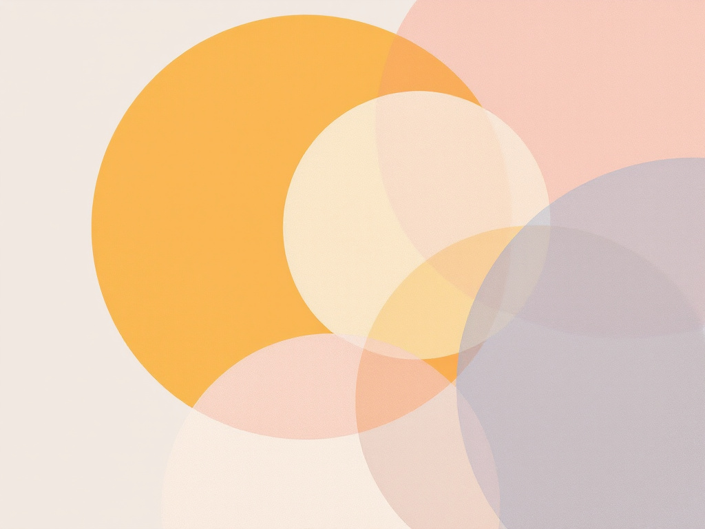 A minimalist, modern composition featuring overlapping geometric shapes and a pastel color palette, evoking a sense of balance, connection, and mental well-being.