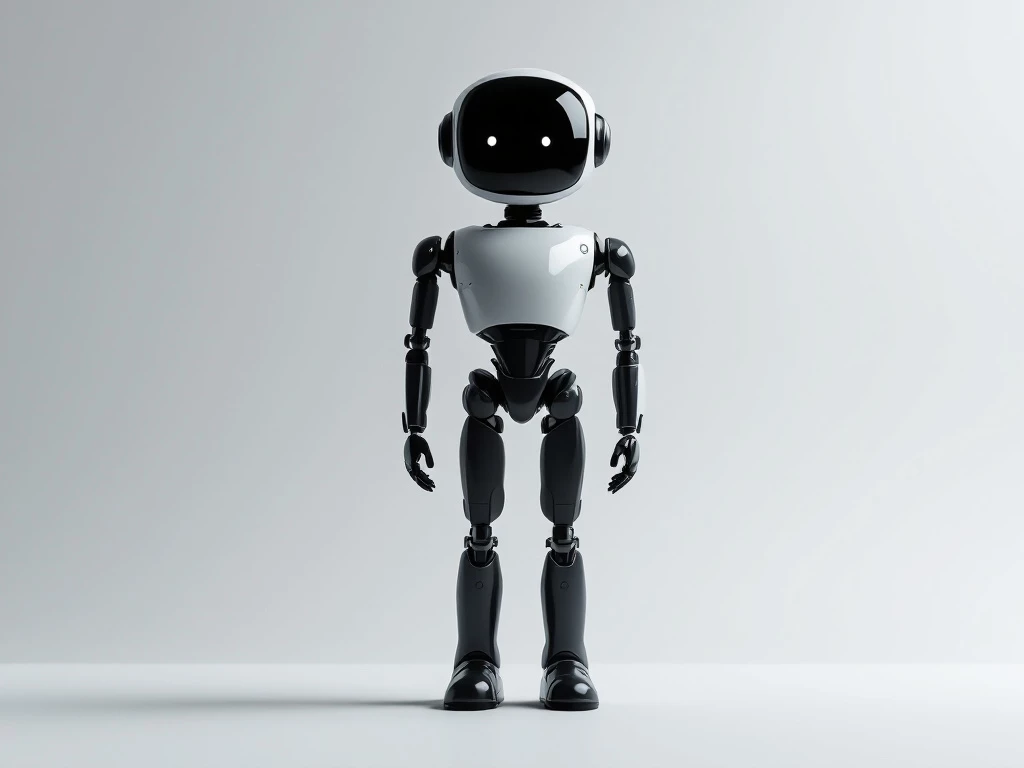A sleek, modern digital agent or robot figure standing tall against a minimalist background