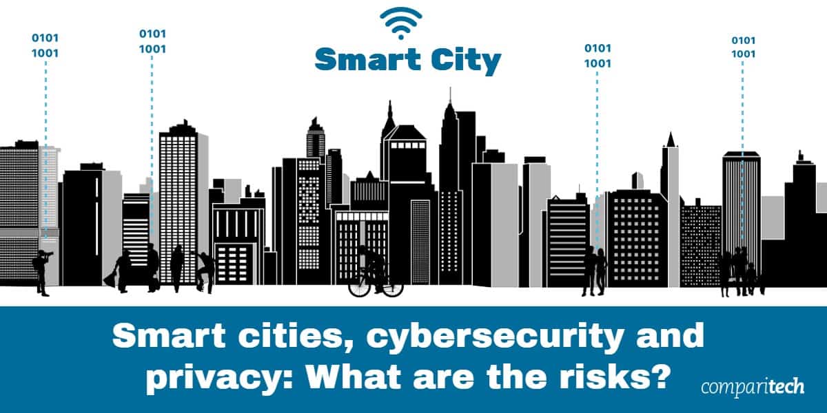 A modern skyline with digital connectivity symbols