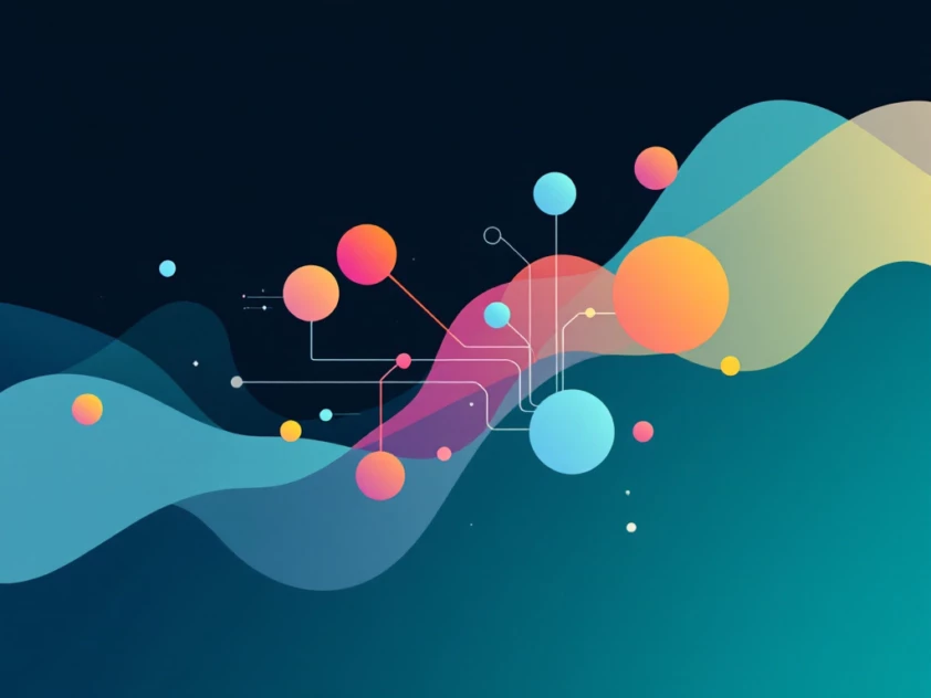 A sleek, minimalist illustration of abstract geometric shapes in various colors representing multi-agent AI systems.