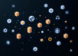 A minimalist illustration of interconnected geometric shapes representing multi-agent systems in logistics.