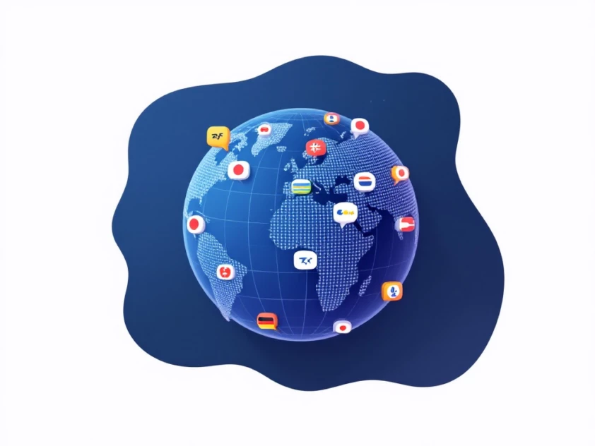 A modern illustration of a globe with language symbols, symbolizing multilingual AI communication.