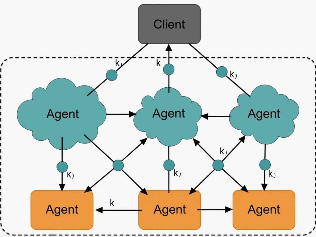 A diagram illustrating a network of client and agent nodes connected