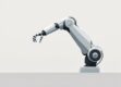 A sleek robotic arm rendered in grey against a minimalist background, showcasing precision and efficiency.