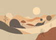 A serene, minimalist landscape featuring abstract geometric shapes and forms in muted, earthy tones.