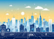 A sleek illustration of a cityscape with geometric shapes representing a smart grid system.