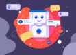 A stylized, minimalist image of a chatbot interface with clean, geometric shapes.