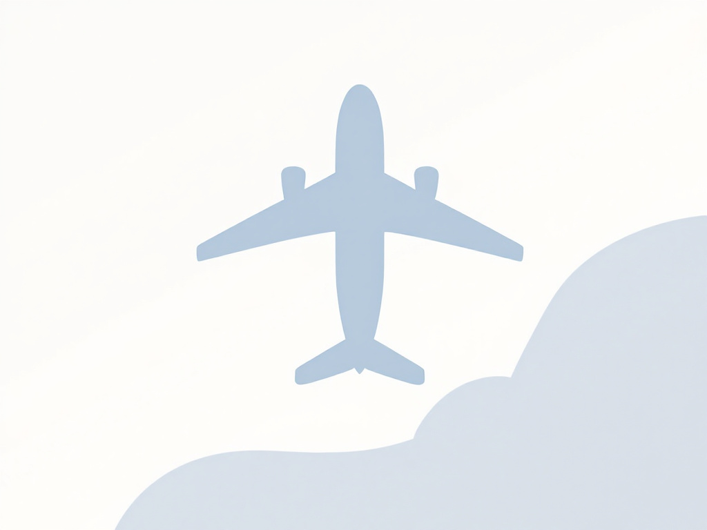 A minimalist digital illustration of a stylized airplane silhouette against a gradient background.