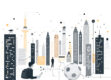 A minimalist illustration of a stylized cityscape symbolizing collaborative multi-agent systems.