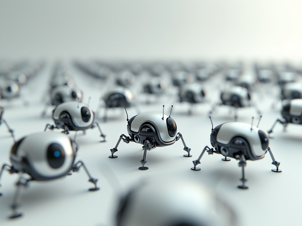 A group of small, robotic devices illustrating swarm intelligence.