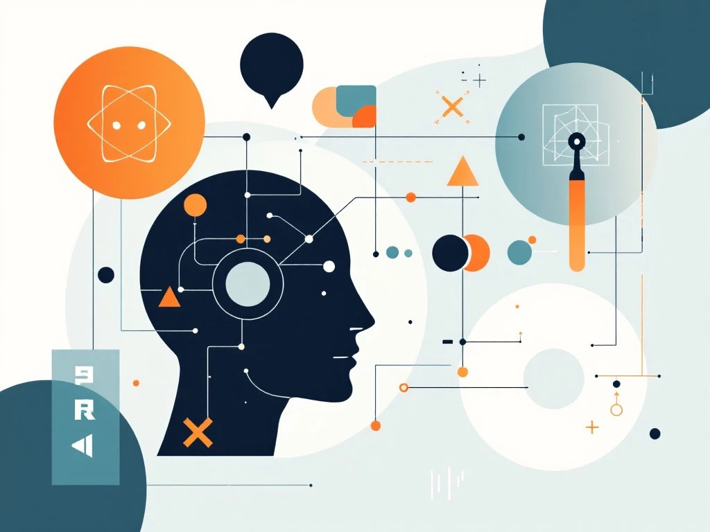 A minimalist and modern illustration featuring abstract shapes representing symbolic AI concepts.
