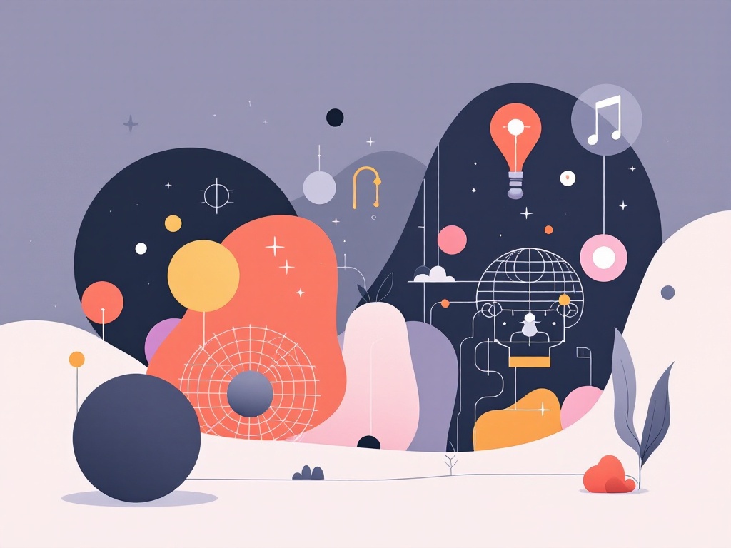 A modern illustration featuring abstract shapes representing AI limitations.