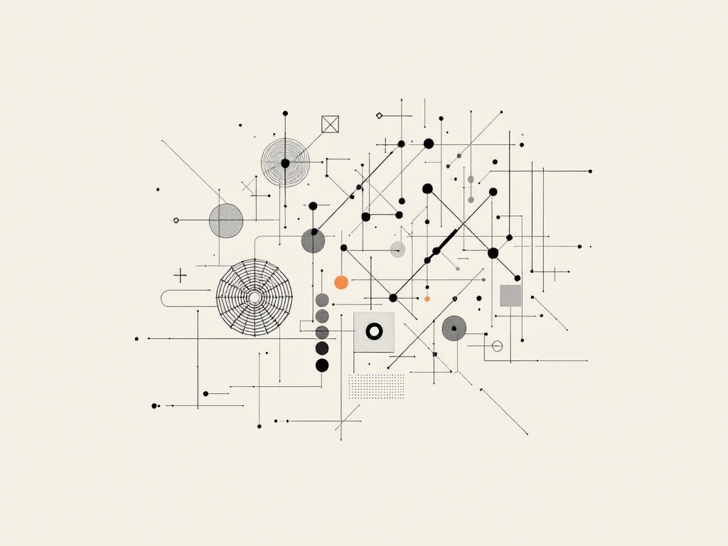 A minimalist digital illustration representing the concept of symbolic AI with abstract shapes and lines.