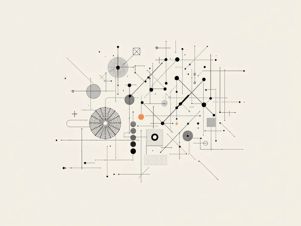 A minimalist digital illustration representing the concept of symbolic AI with abstract shapes and lines.