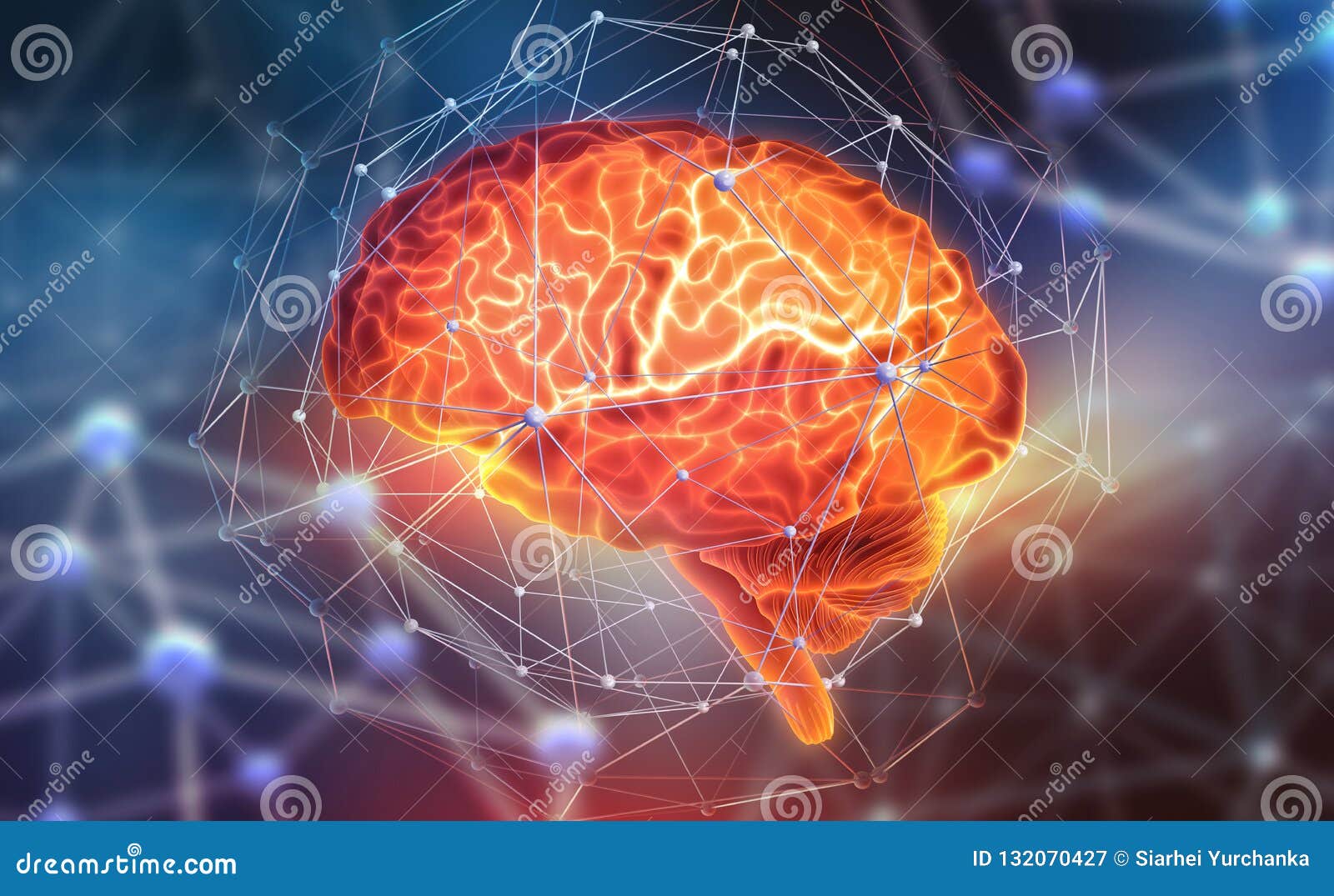 A glowing brain intertwined with lines and nodes representing AI.