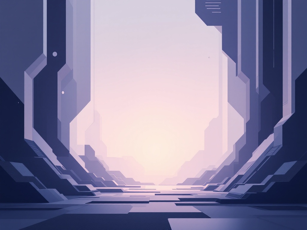 Stylized abstract image representing artificial general intelligence with geometric shapes and muted colors.