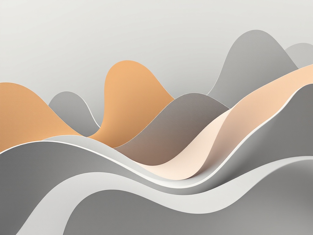 Curved, layered forms in soft gray, beige, and tan colors.