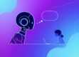 A minimalist illustration of an AI assistant and a human user in conversation.