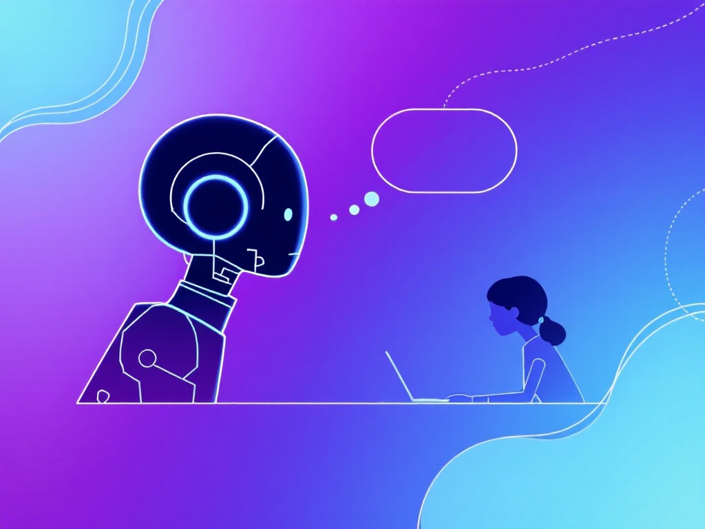 A minimalist illustration of an AI assistant and a human user in conversation.