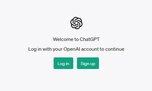 Welcome screen for ChatGPT with login and sign-up options