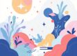 Abstract illustration representing the concept of a creative writing prompt, conveying inspiration and innovation.