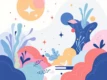 Abstract illustration representing the concept of a creative writing prompt, conveying inspiration and innovation.