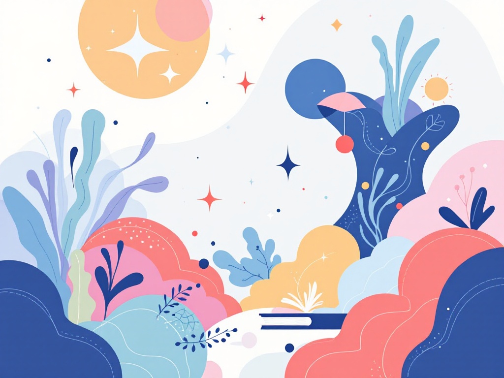 Abstract illustration representing the concept of a creative writing prompt, conveying inspiration and innovation.