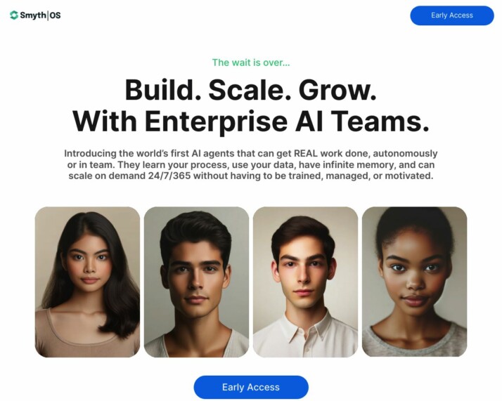 Four diverse individuals demonstrating enterprise AI teamwork.