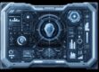 A futuristic control panel featuring interactive elements and displays in a minimalist style.